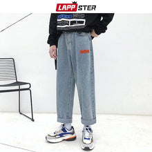 Load image into Gallery viewer, LAPPSTER Mens Korean Fashoins Harem Blue Jeans Pants 2020 Vintage Straight Pants Harajuku Jeans Baggy Belt High Quality Denim